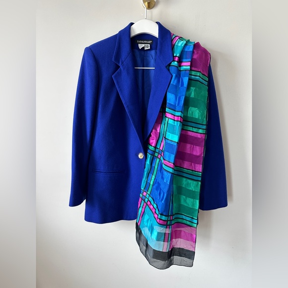 Vintage Multi Color Abstract  Print Versatile Wear 80s Fashion Rectangular Scarf - Picture 6 of 10